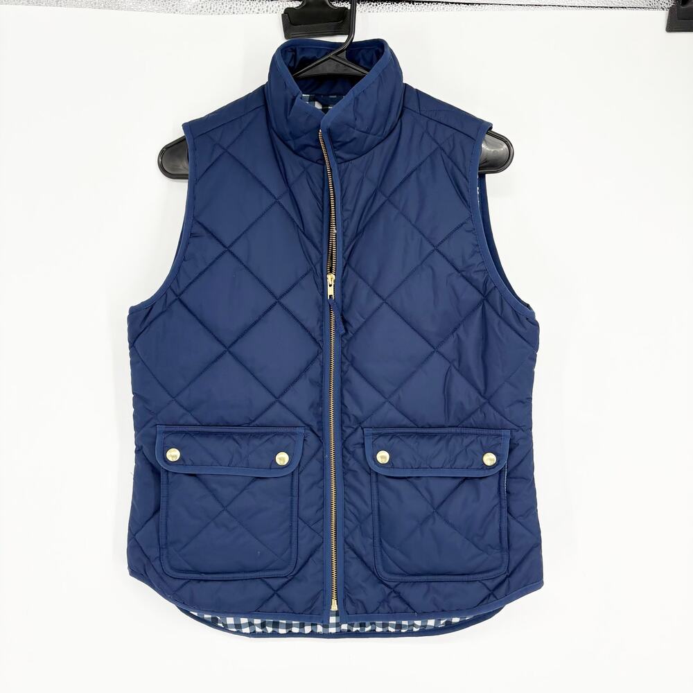 J. Crew Factory Blue Gingham Lined Quilted Vest Sz S Preppy Outdoors Gorpcore‎